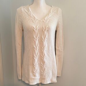 Liz Claiborne Cream Cable Knit tunic length Sweater